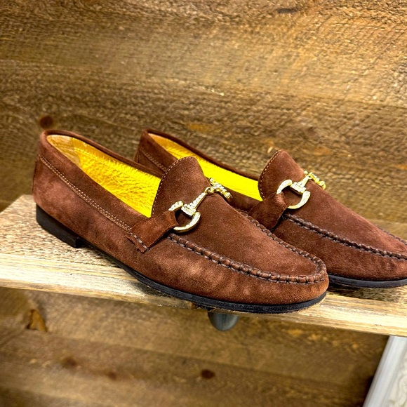 Beverly Feldman Brown Suede Loafers with Crystal Bit Detail – Size 37.5 - Picture 1 of 6